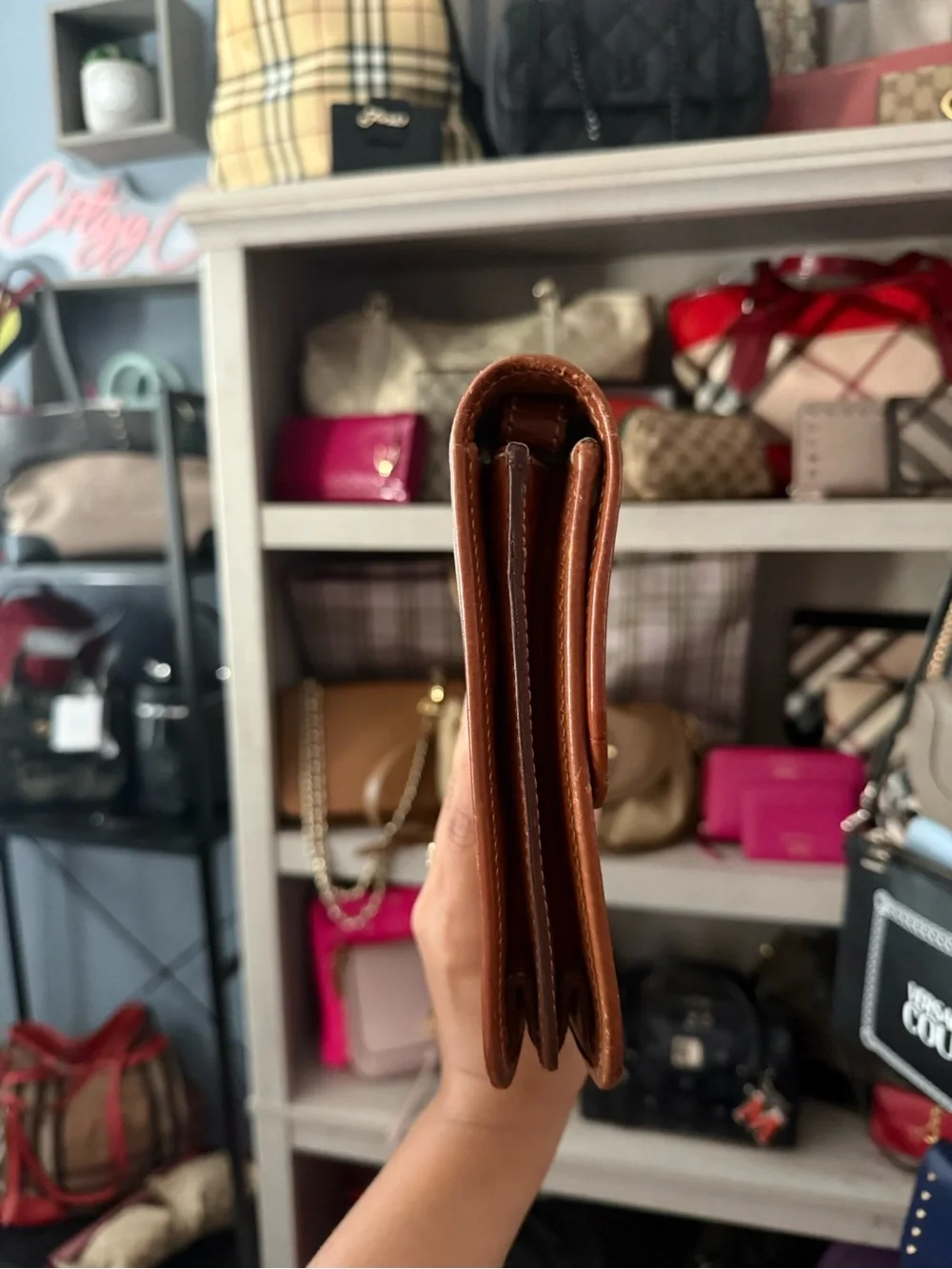 Celine Brown Monogram Canvas Clutch Bag with Gold Lock
